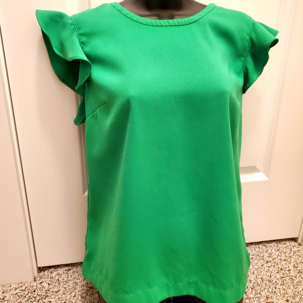 JCrew Kelly Green Flutter Sleeve shirt